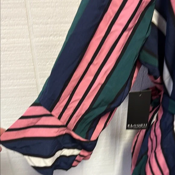 Eloquii Blue and Pink Bell Sleeve Wrap Blouse - Picture 5 of 6